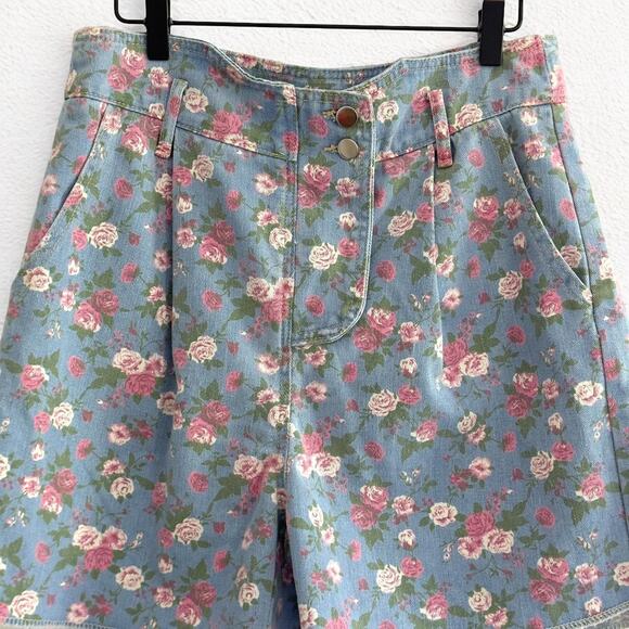 Vintage Floral print high waisted denim Jorts Shorts - Picture 4 of 5